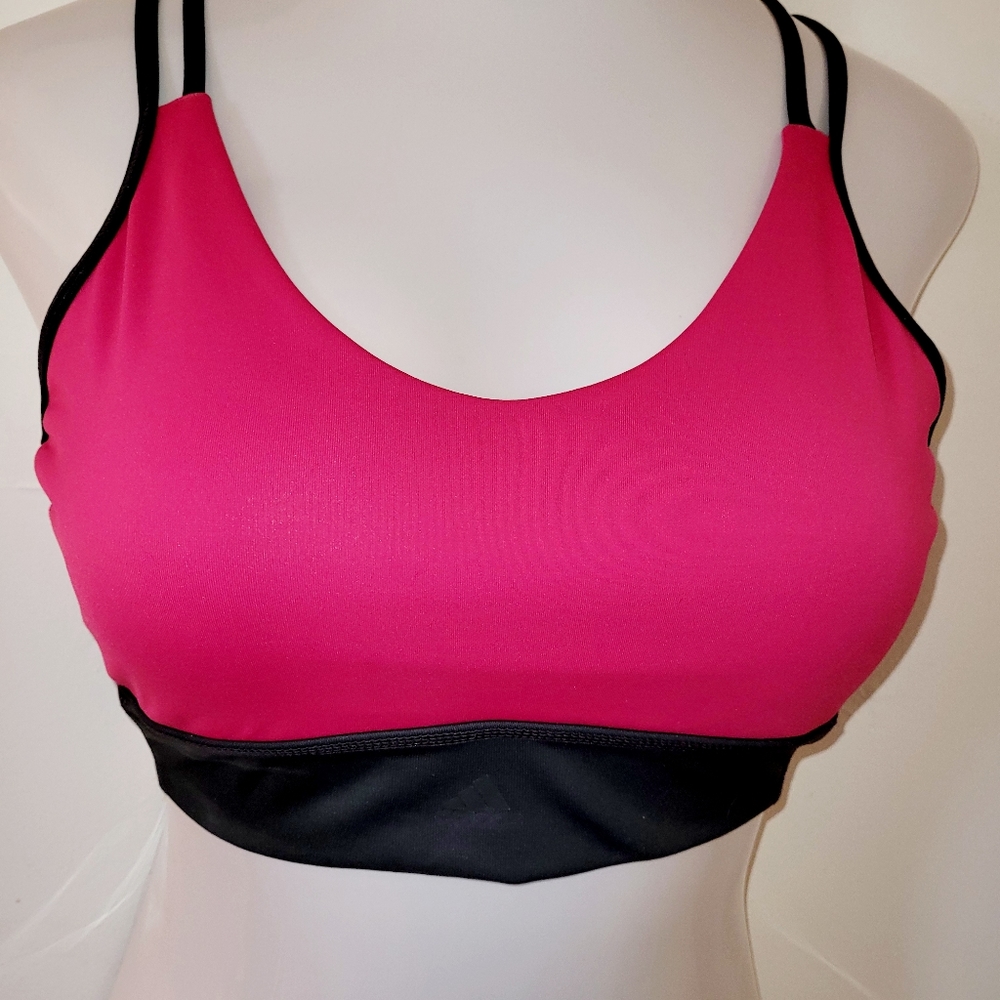 ADIDAS Medium Sports Bra Top Criss Cross Straps FUSHIA Gray NWT - Picture 8 of 8